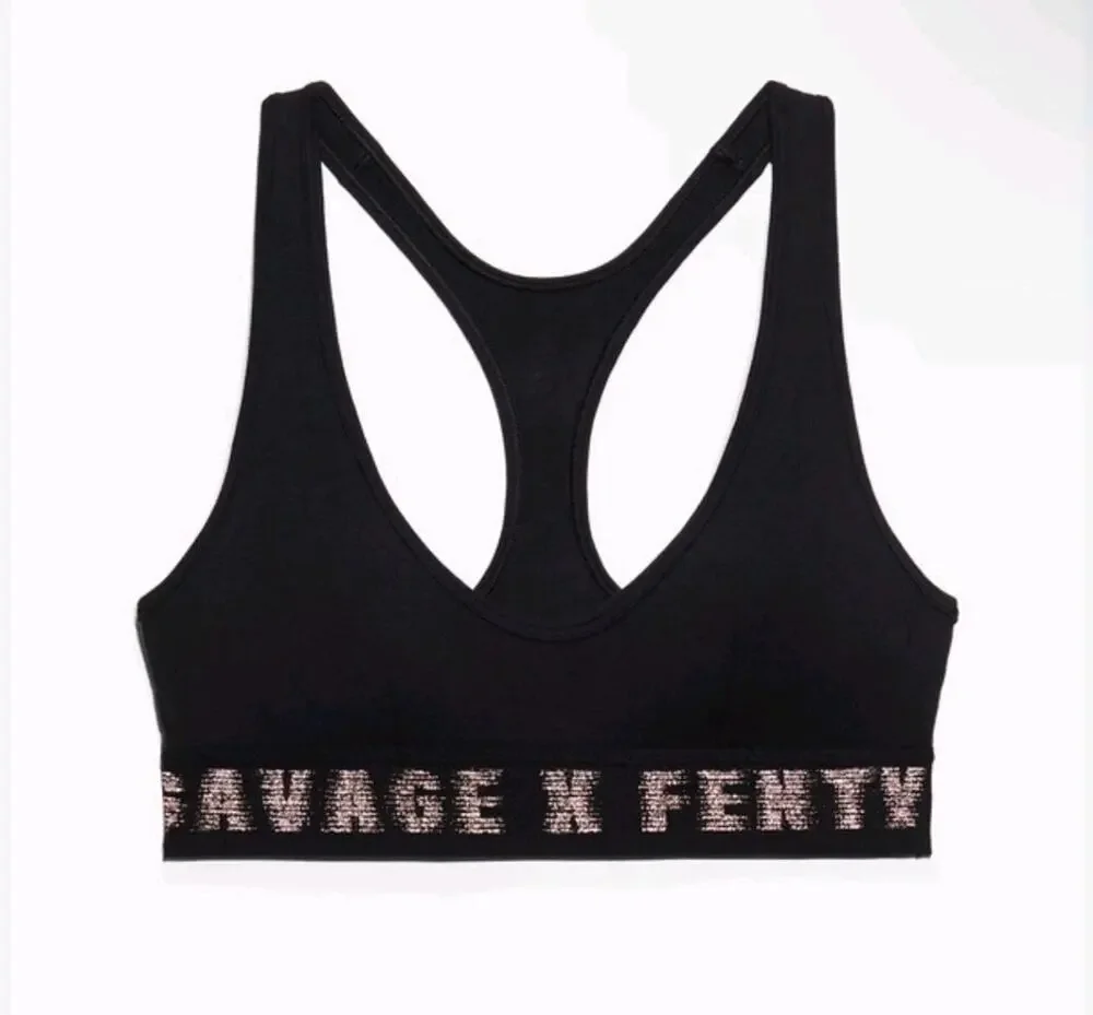 NWT Savage X Fenty Black Logo Bralette Medium